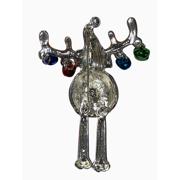 Festive Reindeer Brooch Pin With Colorful Jingle Bells and Santa Hat Design - Picture 5 of 6